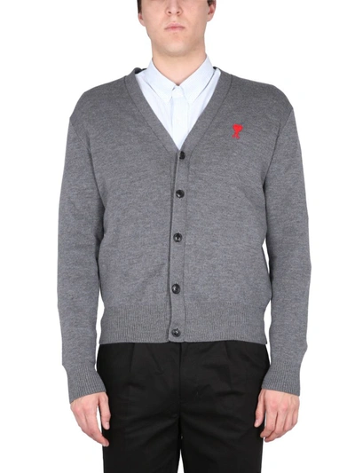 Shop Ami Alexandre Mattiussi V-neck Cardigan In Grey