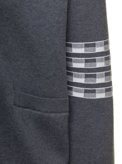 Shop Thom Browne V-neck Cardigan With Signature 4bar Detaiiling In Grey Cotton Man