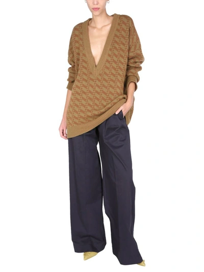 Shop Jejia V-neck Jacquard Sweater In Brown