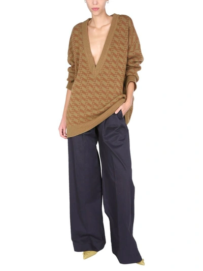 Jejia V-neck Jacquard Sweater In Brown