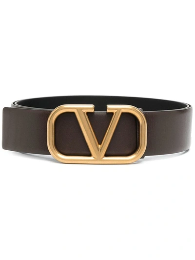 Shop Valentino Garavani Belts In Bitter Chocolate/nero