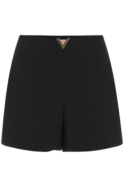 Shop Valentino Garavani Crepe Couture Shorts With 'v Gold' In Black