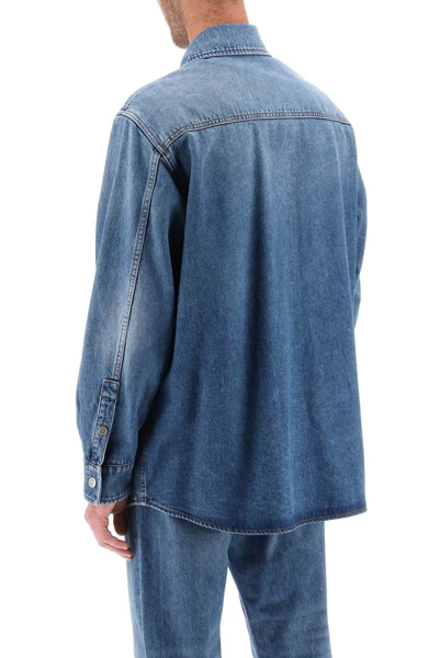 Shop Valentino Garavani Denim Overshirt With Stamped Vlogo Signature In Blue