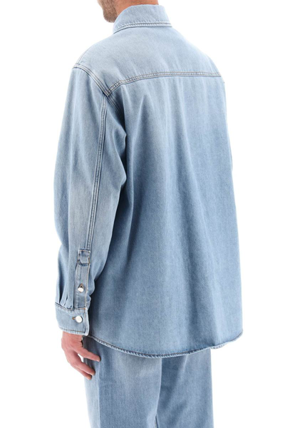 Shop Valentino Garavani Denim Overshirt With Stamped Vlogo Signature In Blue