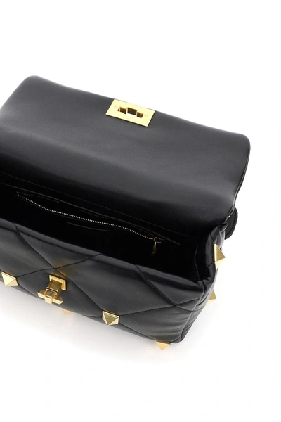 Shop Valentino Garavani Roman Stud Large Bag With Chain In Black