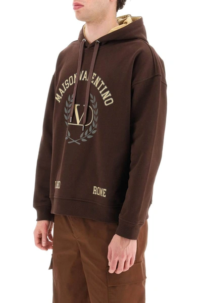Shop Valentino Logo Print Hoodie In Brown