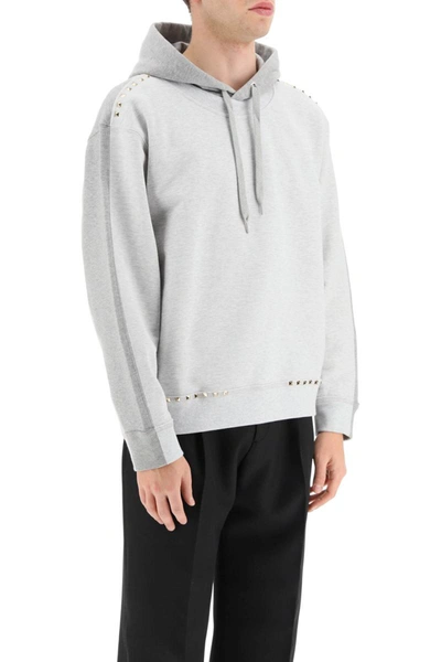 Shop Valentino Rockstud Untitled Studs Hoodie In Grey