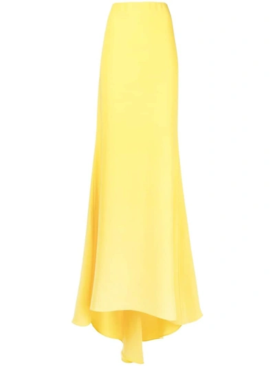 Shop Valentino Silk Long Skirt In Yellow