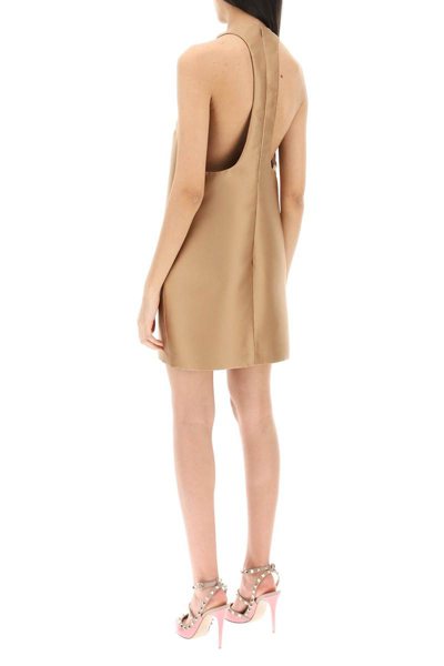 Shop Valentino Techno Duchesse Mini Dress In Beige