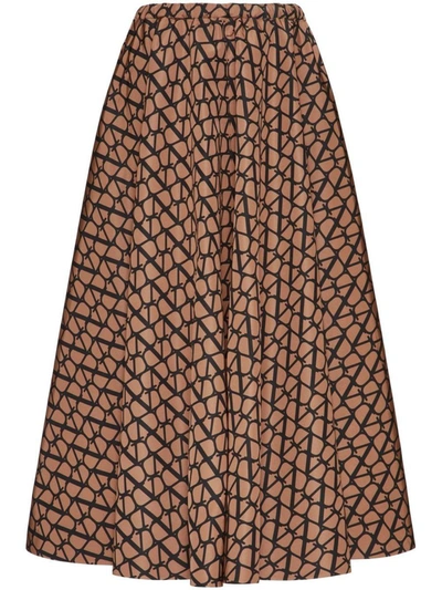 Shop Valentino Topile Iconographe Silk Skirt In Camel