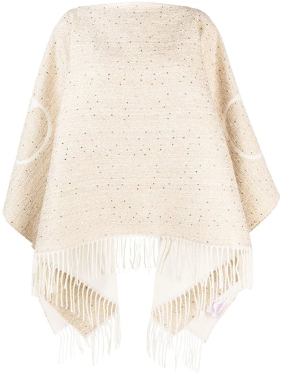 Shop Valentino Vlogo Signature Wool Poncho In Golden