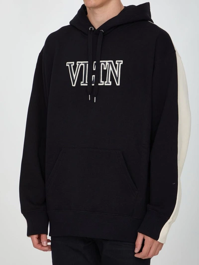 Shop Valentino Vltn Embroidered Hoodie In Black