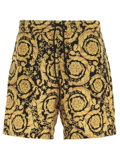 Shop Versace 'barocco' Beach Shorts In Multicolor