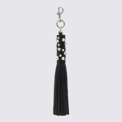 Shop Versace Black Leather Chain Key Ring