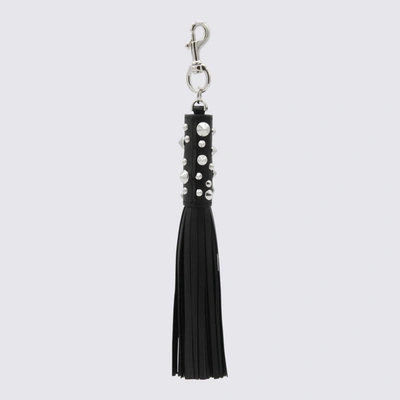Shop Versace Black Leather Chain Key Ring