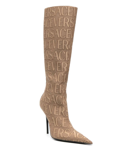 Shop Versace Knee-high Boots In Brown