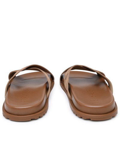 Shop Versace Brown Leather Blend Slippers