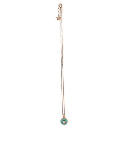 Shop Versace Jellyfish Gold Brass Necklace In Light Blue