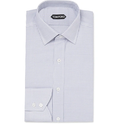 Tom Ford Slim-fit Micro-check Barrel-cuff Dress Shirt, Gray