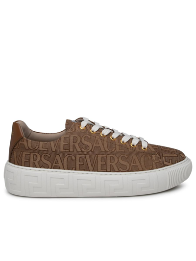 Shop Versace Brown Canvas Lagreca Sneakers