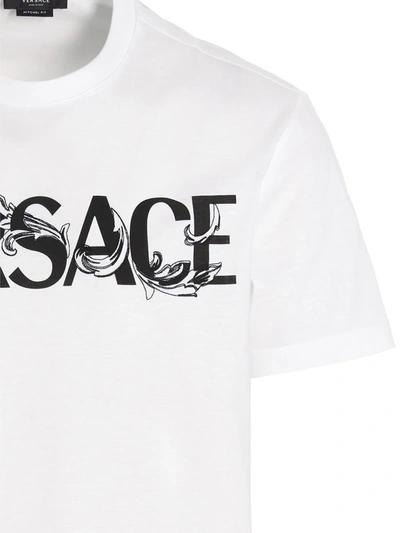 Shop Versace Logo Embroidery T-shirt In White/black