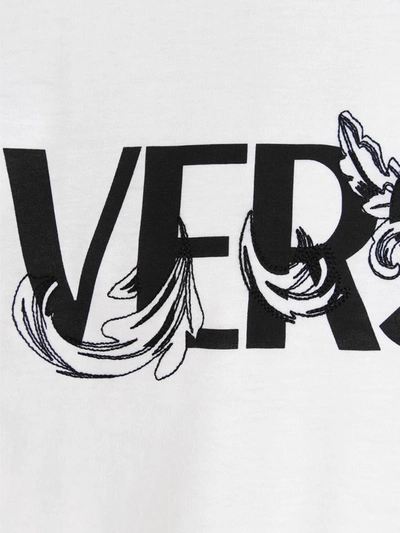 Shop Versace Logo Embroidery T-shirt In White/black