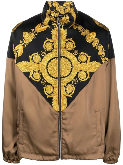 Shop Versace Jacket With Print In Brown