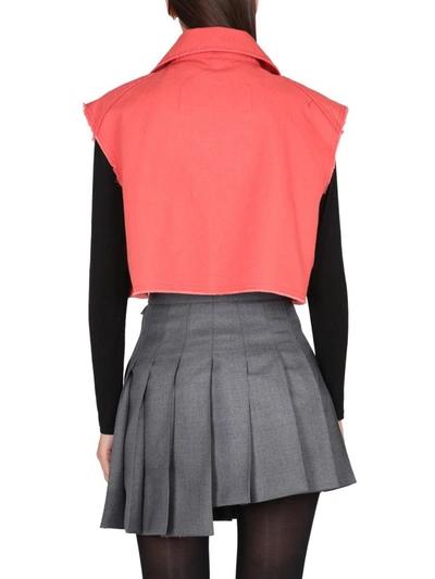 Fay Collar Cropped Frayed Top In Red