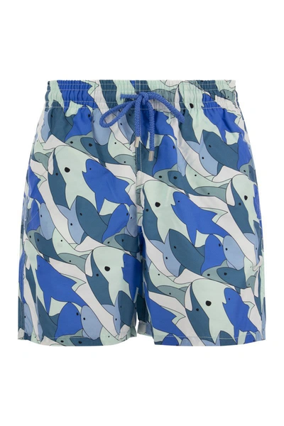 Shop Vilebrequin Shark All Around Swimming Shorts In Blue