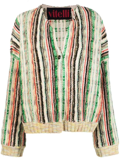 Shop Vitelli Linen Blend Cotton Cardigan In Multicolour