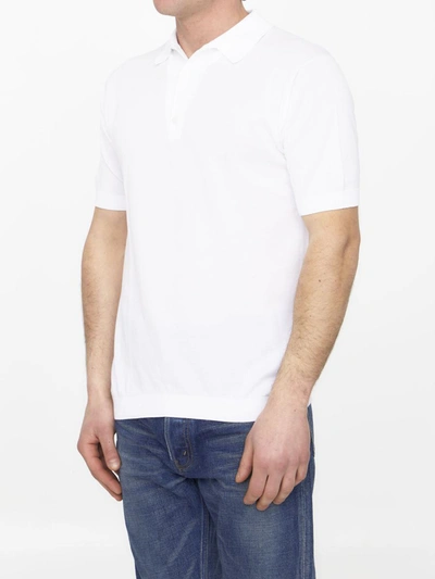 Shop John Smedley White Cotton Polo Shirt