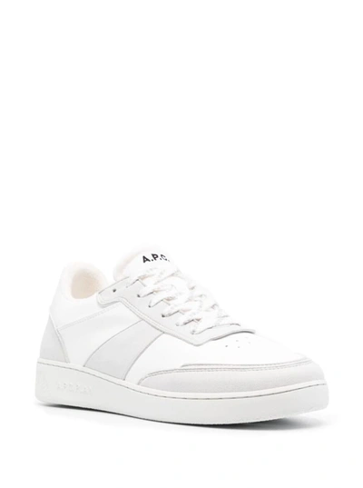 Shop Apc White Low Top Sneakers With Embossed Logo In Faux Leather Man