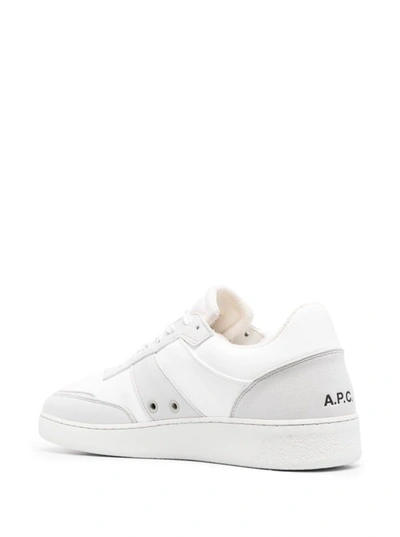 Shop Apc White Low Top Sneakers With Embossed Logo In Faux Leather Man