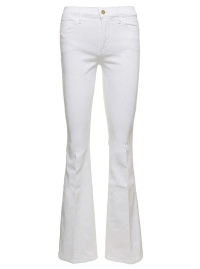 Shop Frame White Medium Rise Flare Jeans In Cotton Blend Denim Woman