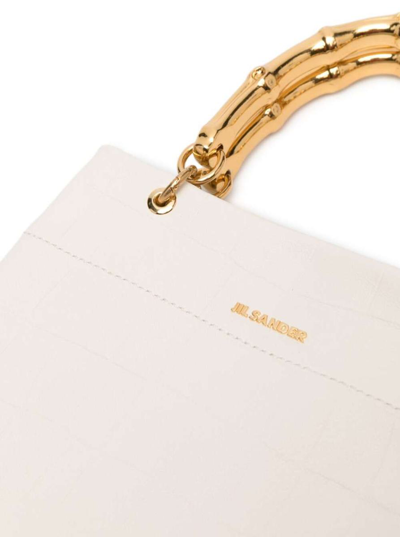 Shop Jil Sander White Tote Bag With Bamboo Style Handles In Leather Woman