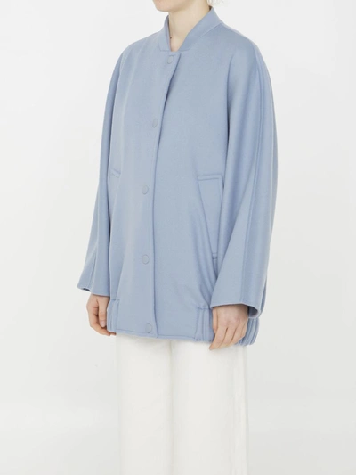 Shop Max Mara Wool And Cashmere Bomber Jacket In Light Blue