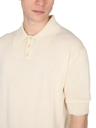 Shop Maison Margiela Wool Blend Polo Shirt In White