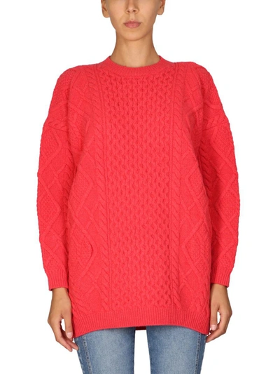 Stella Mccartney Oversized Fit Two-tone Cable Knit Sweater In Red