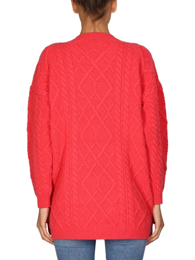 Stella Mccartney Oversized Fit Two-tone Cable Knit Sweater In Red