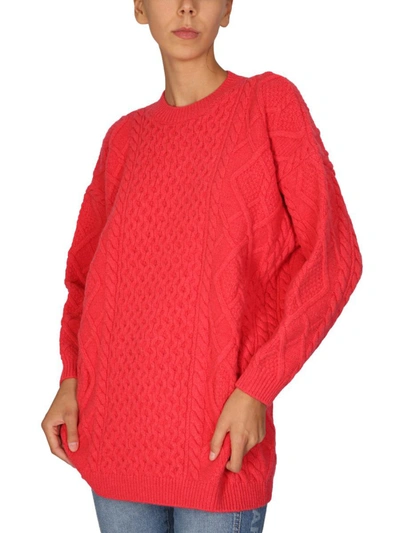 Stella Mccartney Oversized Fit Two-tone Cable Knit Sweater In Red