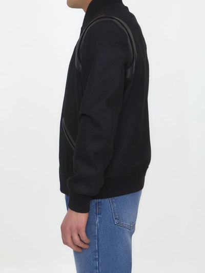 Shop Saint Laurent Wool Varsity Jacket In Black