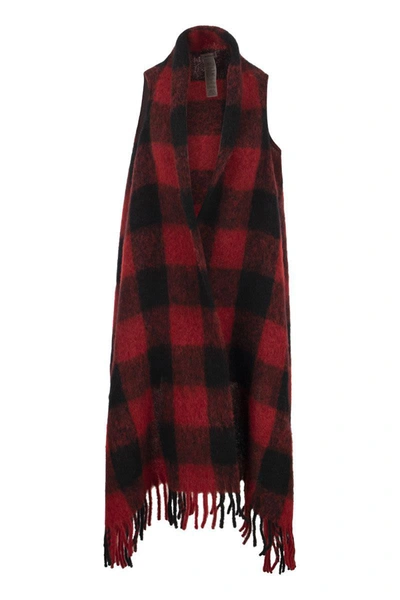 Shop Woolrich Plaid Patterned Cape Scarf In Red