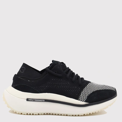Shop Y-3 Black And White Canvas Qisan Knit Sneakers