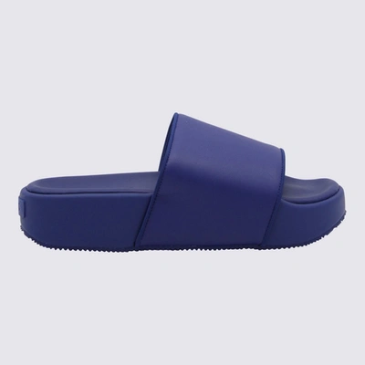 Shop Y-3 Adidas Ink Blue Leather Sliders In Unity Ink