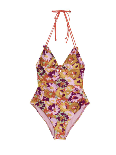 Shop Zimmermann 'violet Knotted' One-piece Swimsuit In Multicolor