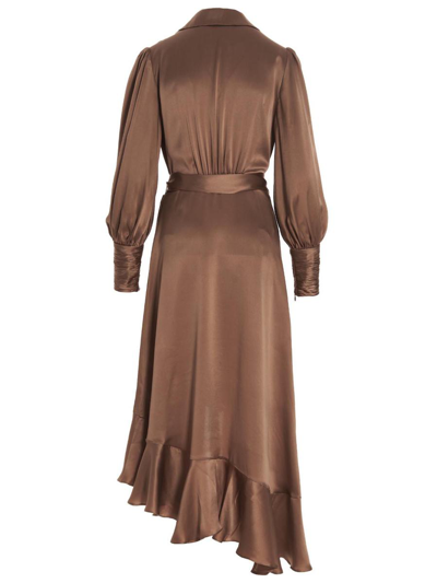 Shop Zimmermann Silk Midi Dress In Brown