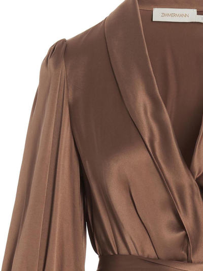 Shop Zimmermann Silk Midi Dress In Brown