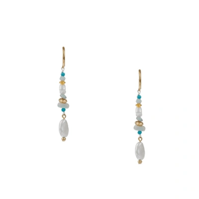 Shop Orelia Turquoise Chip & Pearl Drop Hoops In Blue