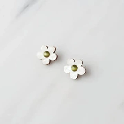 Shop Wolf & Moon Mini Bloom Studs In White