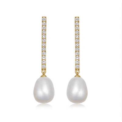 Shop Astley Clarke Celestial Pearl And Sapphire Drop Stud Earrings In Gold